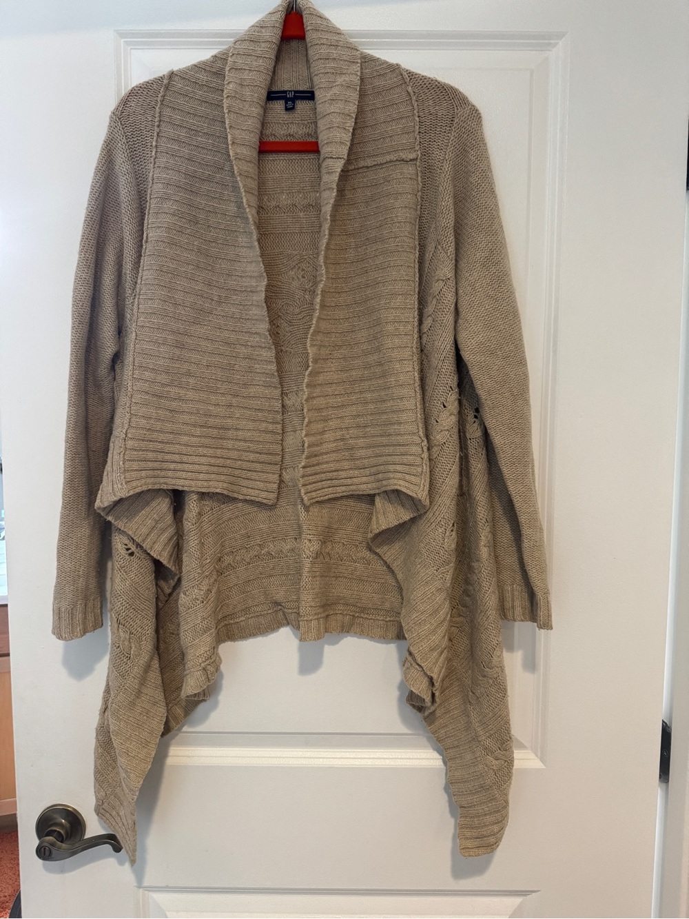 GAP Beige Open-Front Draped Shawl Collar Cardigan